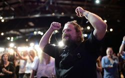 أنصار تحالف الأزرق والأبيض بعد إعلان نتائج الاقتراع، 17 سبتمبر 2019.