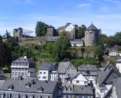 Slate roofs of Monschau town centre and castle