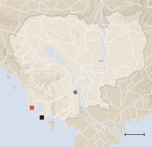 المطار (أحمر) والميناء (أسود) في محافظة كوه كونگ -النيويورك تايمز 2019-12-22.