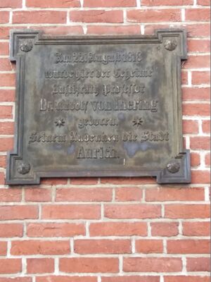 Plaquette at the birthplace of Rudolf von Jhering in Aurich (Germany)