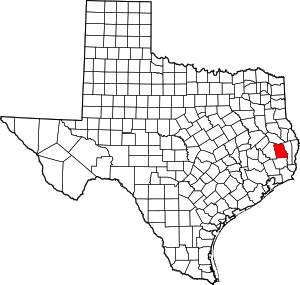 Map of Texas highlighting Tyler County