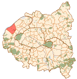 Location (in red) within Paris inner suburbs