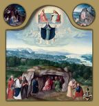 The Assumption of the Virgin, with the Nativity, the Resurrection, the Adoration of the Magi, the Ascension of Christ, Saint Mark and an Angel, and Saint Luke and an Ox, c. 1510–20, oil on panel, 62.28 × 58.7 cm (24.52 × 23.13 in), Philadelphia Museum of Art[8]