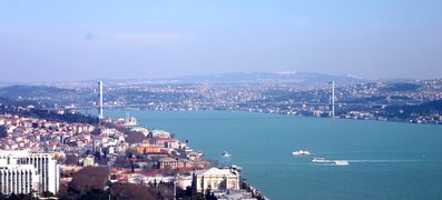 View of the Bosphorus from the Marmara Hotel, Taksim Square.