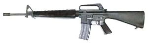 M16 assault rifle with triangular stock facing left