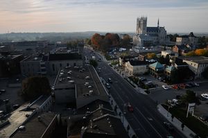 View of Guelph downtown with Norfolk St. and Basilica of Our Lady Immaculate pictured