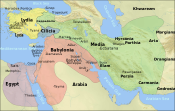 مصر في القرن السادس ق.م. (باللون القرمزي).