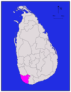 Area map of Galle District, converging inwards from the south west coast, in the Southern Province of Sri Lanka
