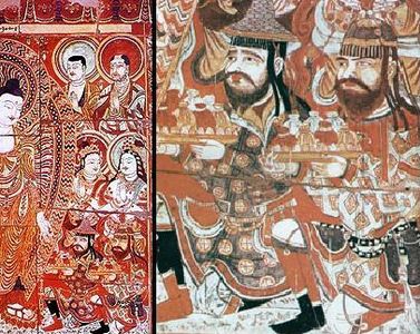 Sogdian donors لبوذا، جصية من القرن الثامن (مفصلة)، بزكليك، شرق حوض التاريم.