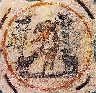 At the Catacomb of Priscilla, 3rd century A.D., Rome
