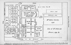 The medieval complex of Parliamentary buildings was mapped by William Capon around the turn of the 18th century. This image shows a plan view of the ground floor levels, where each building is clearly described in text. Reference is made in the House of Lords undercroft, to Guy Fawkes.