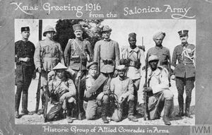 Salonika Army Christmas Card 1916 displaying soldiers of all Allied nations.jpg