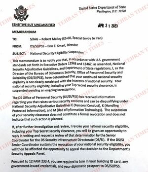 مديرة مكتب الأمن الدبلوماسي ((إيرين سمارت)) بشأن سحب صلاحيات ((روبرت مالي))