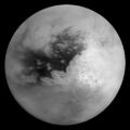 Mosaic of Titan (images from Cassini's February 2005 flyby). The large dark region is "Shangri-la".