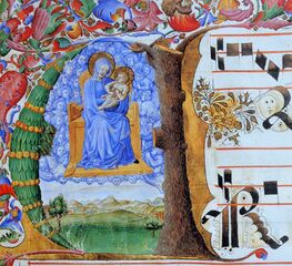 Antiphonary III; The Madonna and Child enthroned in the angelic Host (ca. 1442) Tempera, gold, and ink on vellum (15 x 14.5 cm.) Biblioteca Comunale degli Intronati, Siena