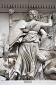 Hecate on a frieze, robed and holding a shield
