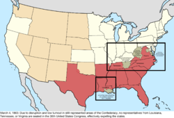 Map of the change to the United States in central North America on March 4, 1863