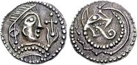 Anglo-Saxon silver sceat, Kent, c. 720. Diademed head, holding cross; reverse, wolf-headed snake.