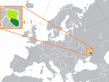 تم الإعلان عن (الأخضر الفاتح والأخضر الداكن) والمنطقة الخاضعة للسيطرة (الأخضر الداكن) من قبل جمهورية لوگانسك الشعبية