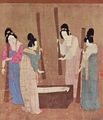 Women preparing silk, a Chinese silk painting by Emperor Huizong of Song, early 12th century.