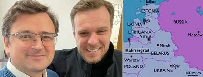 وزيرا خارجية ليتوانيا وأوكرانيا وصورة لموقع كالينن‌گراد بين پولندا وليتوانيا.