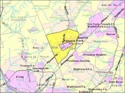 Census Bureau map of the former Princeton Township (and enclaved Borough in pink), New Jersey Interactive map of Princeton, New Jersey