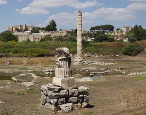 columns in field at the site of the temple today.