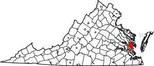 Map of Virginia highlighting Gloucester County