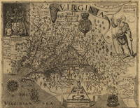 Historic hand-drawn map of Chesapeake Bay labeled "Virginia"