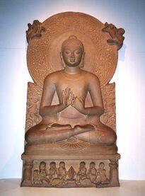 A statue of the Buddha from Sarnath, Uttar Pradesh, India, 4th century CE. The Buddha is depicted teaching, while making the Dharmacakra Pravartana mudrā.