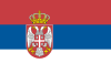 Flag of Serbia: A horizontal tricolor of red, blue. and white, with the lesser coat of arms