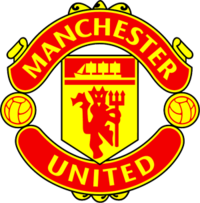 The words "Manchester" and "United" surround a pennant featuring a ship in full sail and a devil holding a trident.
